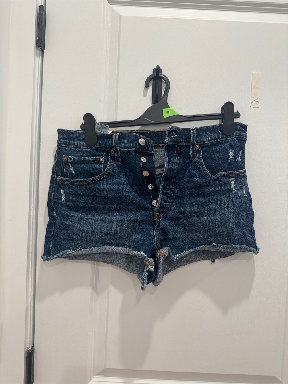 Levi's Dark Blue Distressed Denim Cutoff Shorts